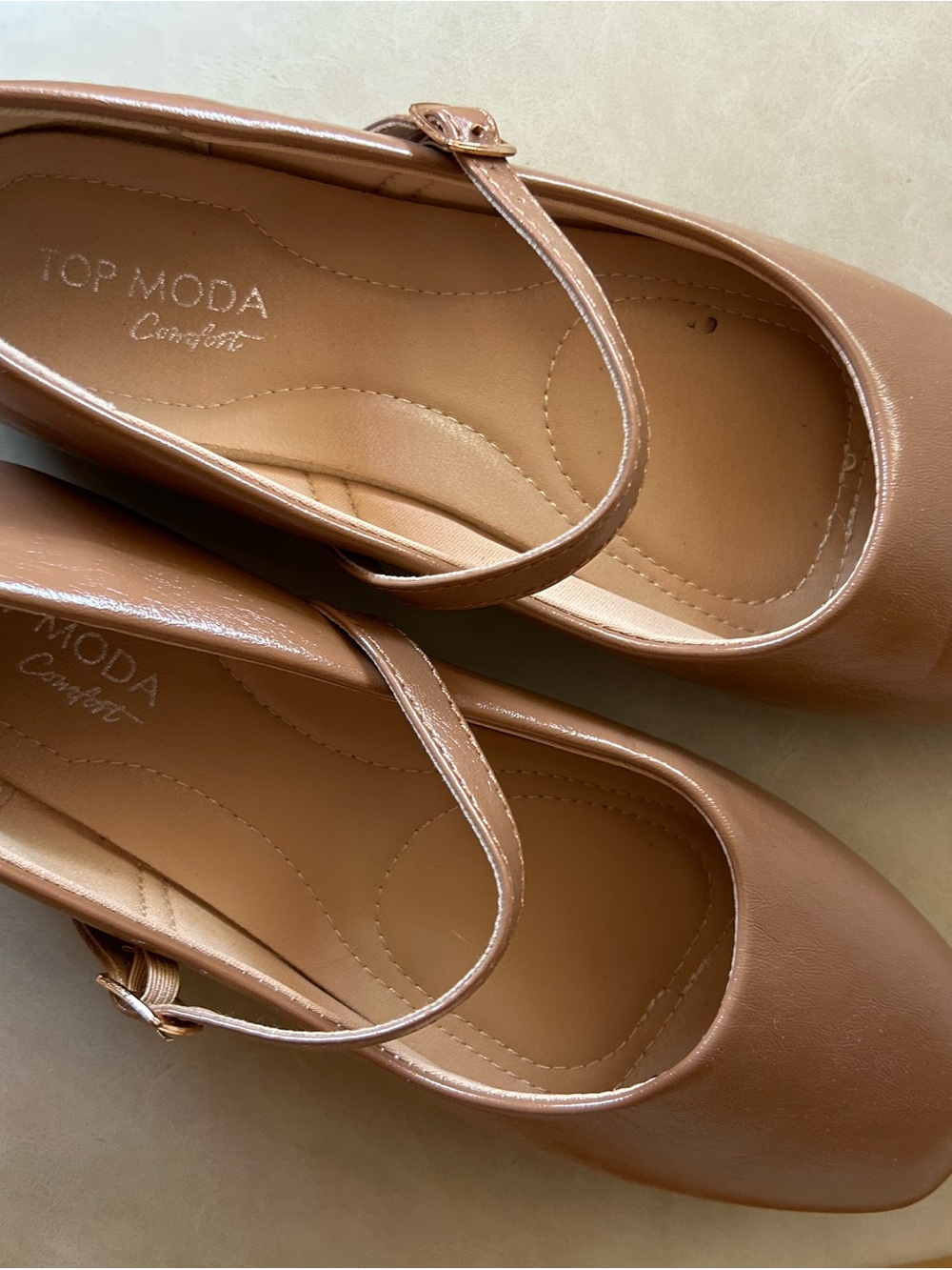 TOP Moda Women's Tan Strap Mary Jane Flats